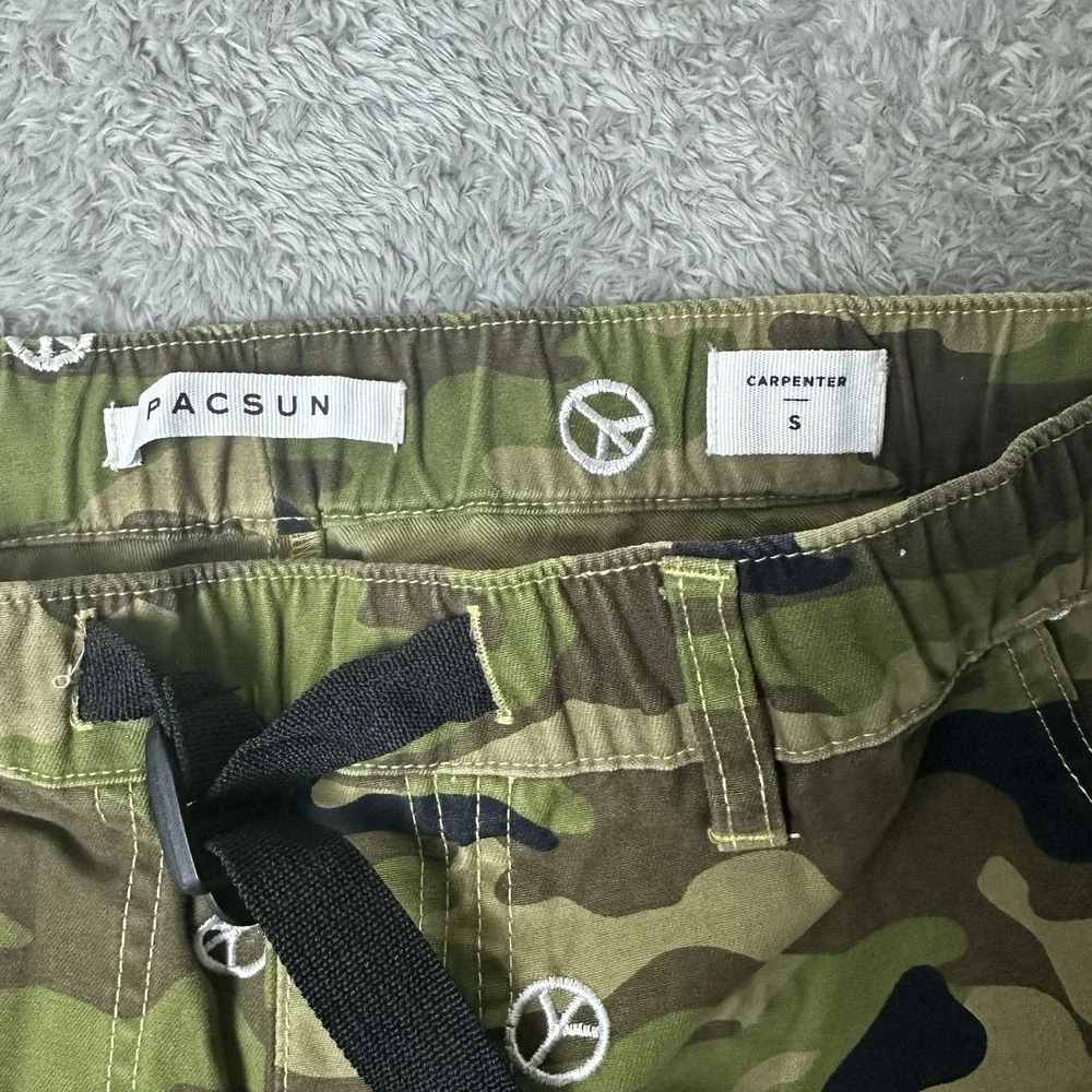 PacSun Men's Carpenter Camo Pants Peace Sign Embroidery Y2K Streetwear Skater‎ S